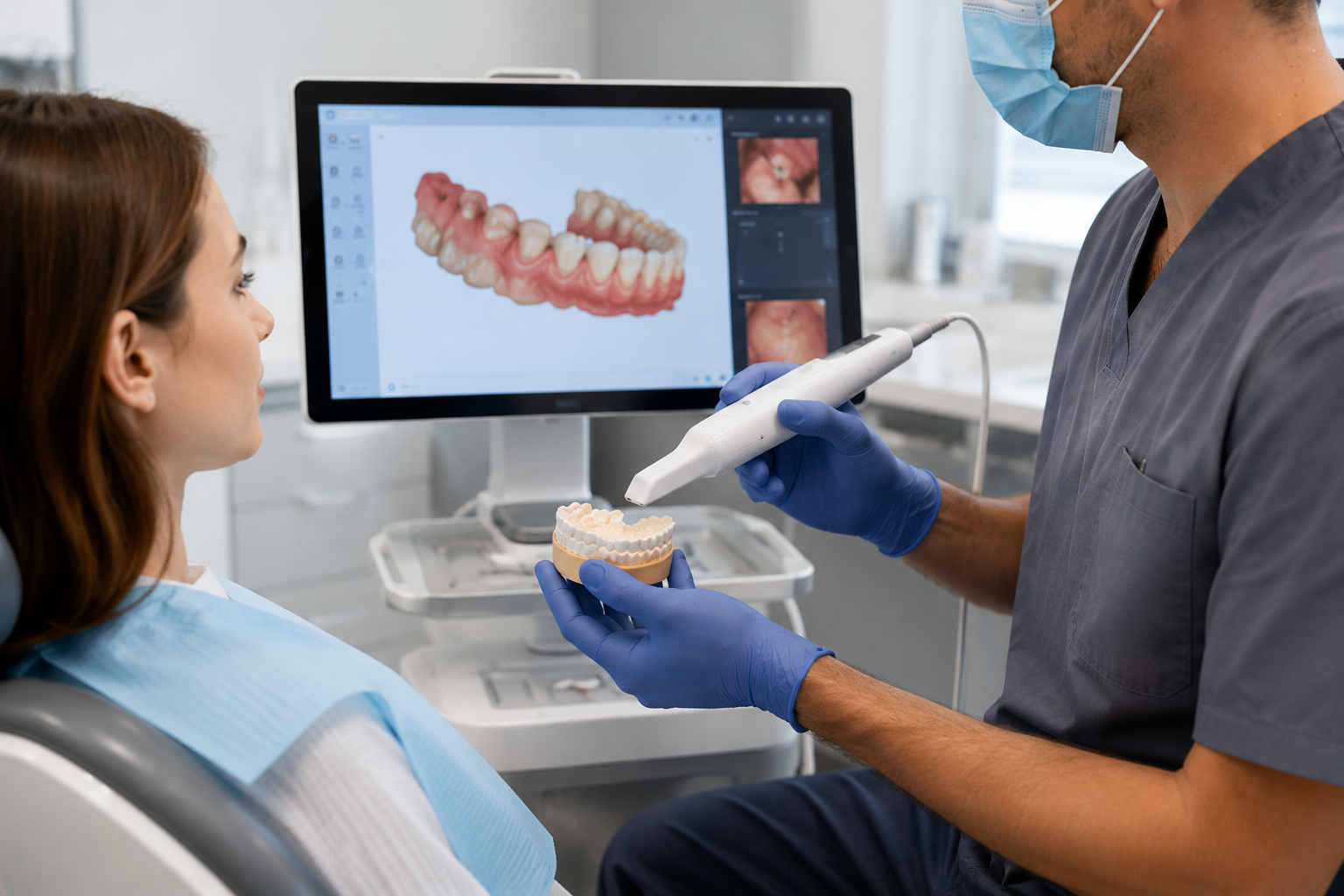 Patient deciding between treatment at a private dental clinic and a hospital dental department.